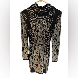 Windsor Black & Gold Embellished Bodycon Dress – Like New
